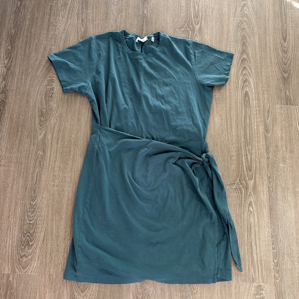 Vince Wrap Mini Dress Size X-Large Crewneck Short Sleeve T-shirt  Green Cotton